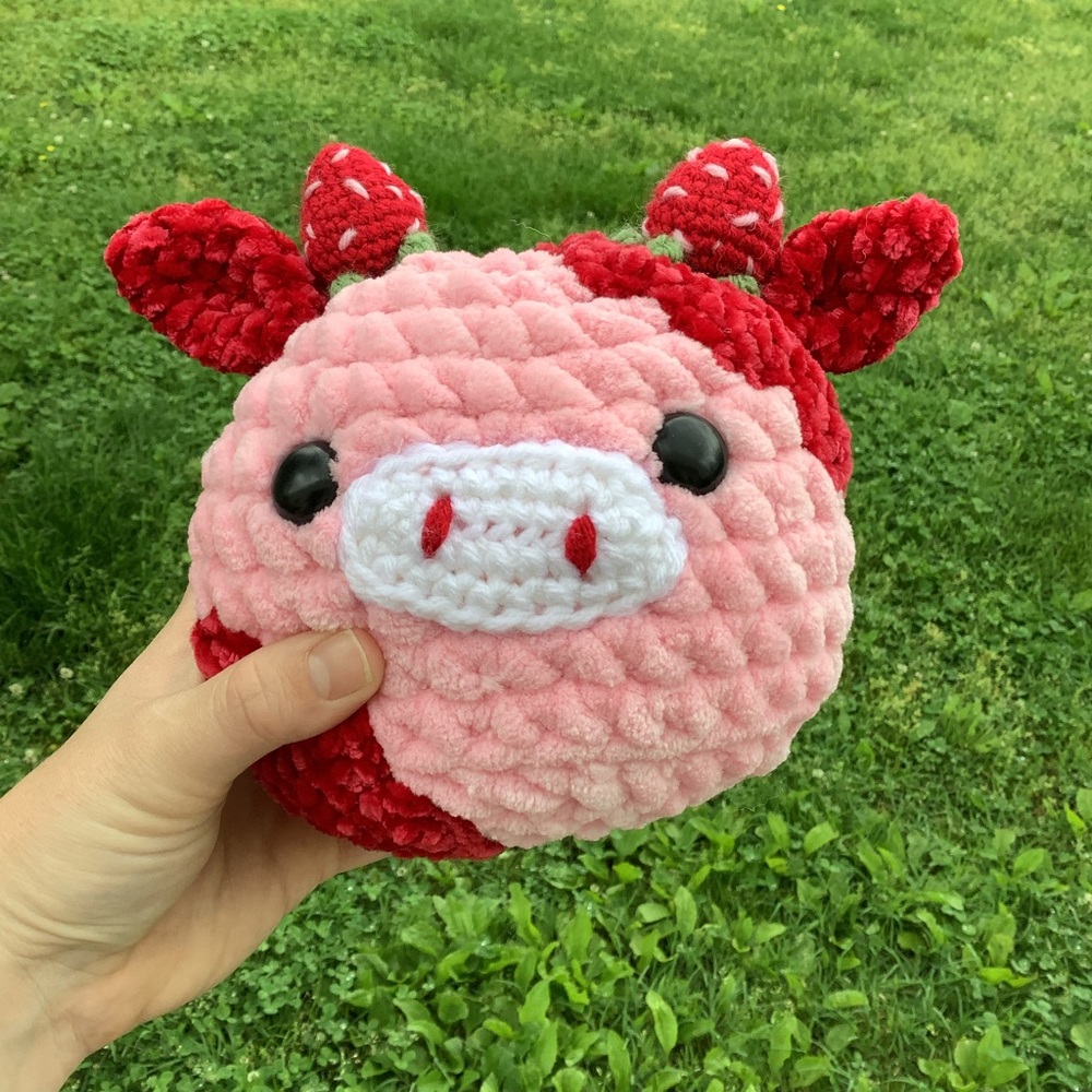 Strawberry cow plushie🍓hand crocheted amigurumi handmade crochet